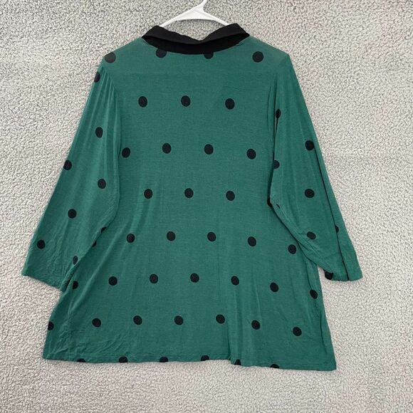ModCloth Jersey Knit Women 1X Green Polka Dot Long Sleeve Casual Top - Picture 5 of 9
